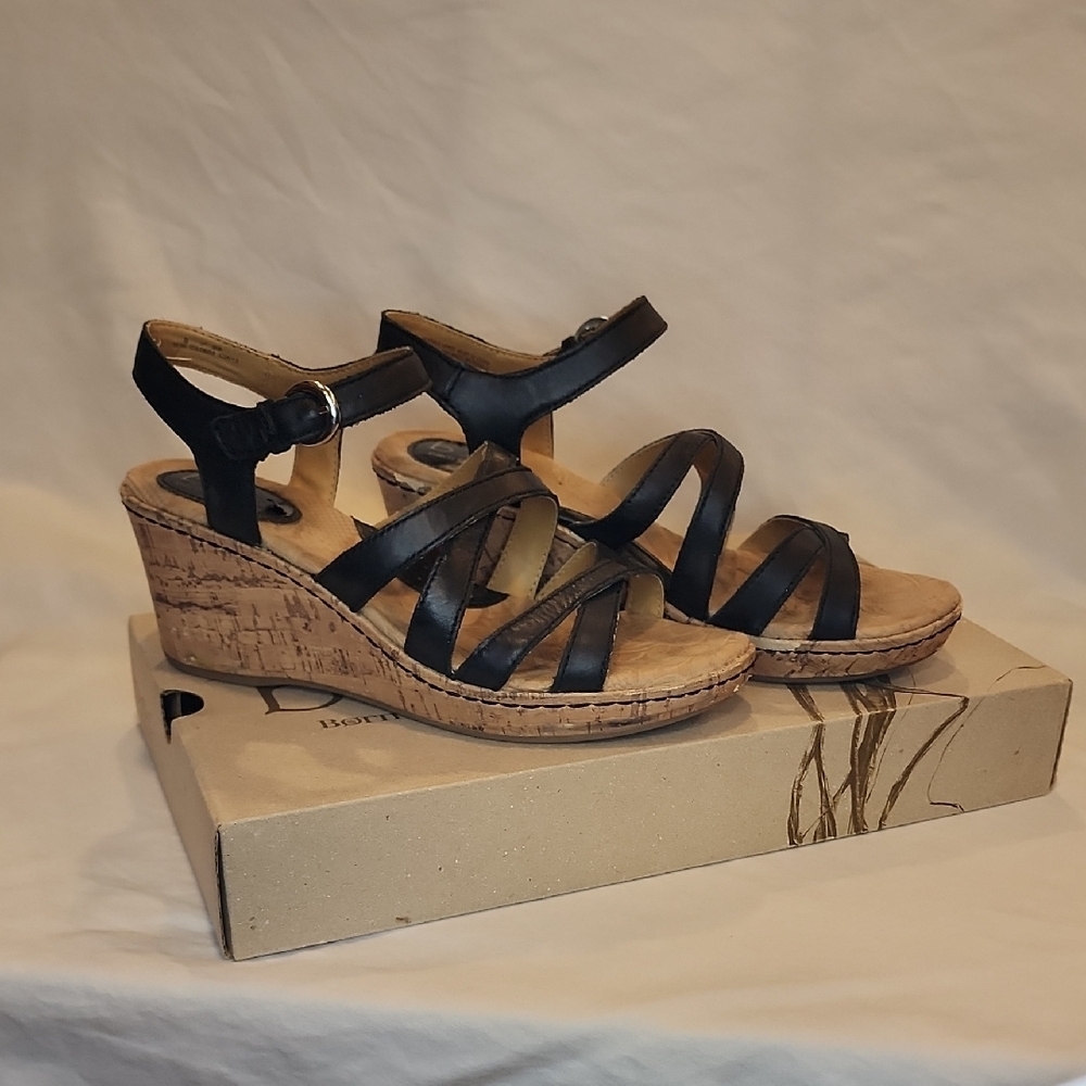 B.O.C. Black Strappy 3" Wedge Sandals